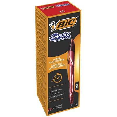 BIC Gel-ocity Quick Dry Rosso Penna a sfera retrattile a clip Medio 12 pz