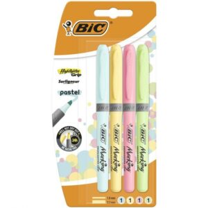 BIC Highlighter Grip Pastel evidenziatore 4 pz Punta smussata Blu, Verde, Rosa, Giallo