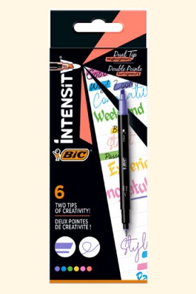 BIC Intensity Dual Tip evidenziatore 6 pz Punta sottile/smussata Blu, Verde, Pesca, Rosa, Viola, Giallo