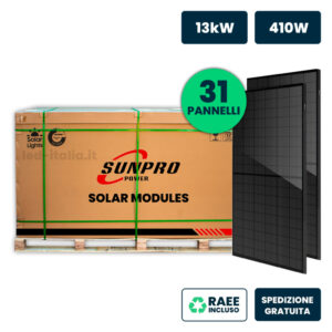 Bancale 13kW con 31 Moduli Fotovoltaici SUNPRO TIER-1 da 410W Full Black 1724x1134x35mm (SKU 11912)