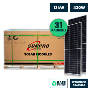 Bancale 13kW (13.33kW) con 31 Pannelli Fotovoltaici 430W Silver TIER 1 Classe 1 TOPCon 1722*1134*30mm (SKU 11933)