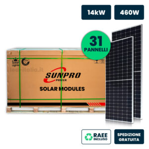 Bancale 14kW (14.26 kW) con 31 Pannelli Solari Fotovoltaici Monocristallini 460W TIER 1 Classe 1 1910*1034*35mm (SKU 11909)