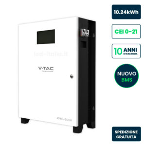 Batteria di Accumulo 10.24kWh al Litio-Ferro-Fosfato LiFePO4 BMS Integrato per Inverter Fotovoltaici CEI 0-21 51.2V 200Ah con Schermo Touch e WiFi Garanzia 10 Anni