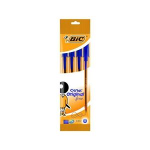 Bic Cristal Original Fine Confezione da 4 Penne a Sfera - Punta Rotonda 0,8 mm - Linea 0,3 mm - Inchiostro a Base di Olio - Colore Blu