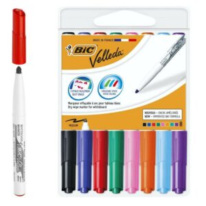 Bic Velleda 1741 Confezione da 8 Pennarelli per Lavagna - Punta Media - Linea 1,4 mm - Cancellazione Ottimale - Colori Assortiti