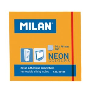 Blocco Milan da 100 foglietti adesivi - Rimovibili - 76 mm x 76 mm - Colore arancione neon