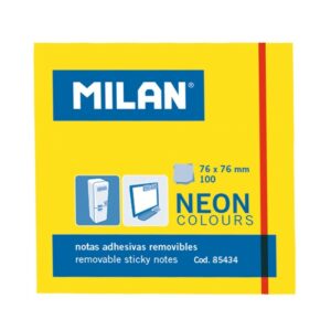 Blocco Milan da 100 foglietti adesivi - Rimovibili - 76 mm x 76 mm - Colore giallo neon