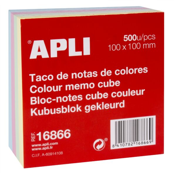 Blocco Note Apli 100x100mm 500 Fogli - Colori Pastello - Adesivo di Qualità - Facile da Staccare - Ideale per Appunti e Promemoria - Formato Pratico - Tonalità Pastello Tenue