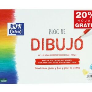 Blocco da Disegno Oxford Spiral School Formato A4+ Liscio - 20 Fogli Microforati 130gr Colore Naturale - Carta Superficie Ruvida