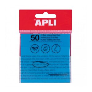 Blocco note adesive trasparenti Apli 50 fogli 75x75mm - Per annotare senza perdere la visibilità del testo o dell'immagine - Resistente all'acqua - Colore blu