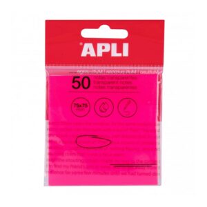 Blocco note adesive trasparenti Apli 50 fogli 75x75mm - Per annotare senza perdere la visibilità del testo o dell'immagine - Resistente all'acqua - Colore rosa