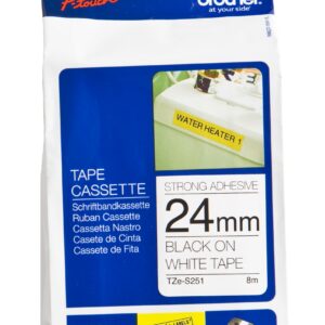 Brother Nastro Laminato Da 24Mm (8M) Nero Su Bianco Adesivo Forte