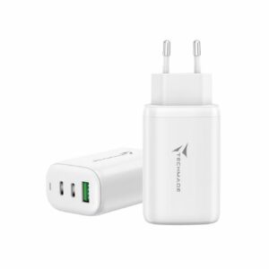 CARICABATTERIA RAPIDO 65W GAN 3 PORTE (2USB-C USB-A) TECHMADE TM-P937-WH