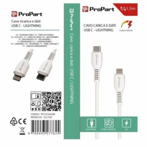 CAVO DATI/CARICA PER SMARTPHONE TYPE-C/LIGHTNING 1.5M BIANCO PROPART PP15CL624W