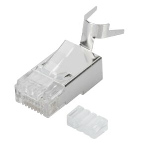 CONNETTORE PLUG 8 POLI SCHERMATO CAT.6A RJ45 CON INSERITORE PER CAVO RETE SOLIDO