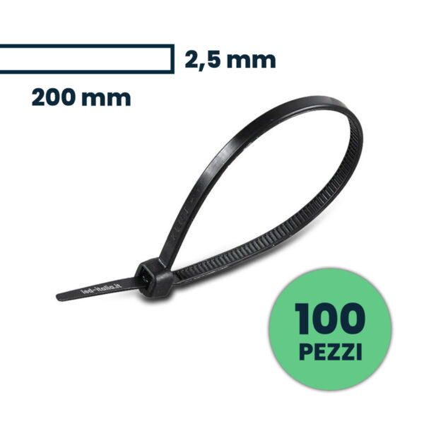 Cable Tie 2.5* 200mm Black 100Pcs/Pack