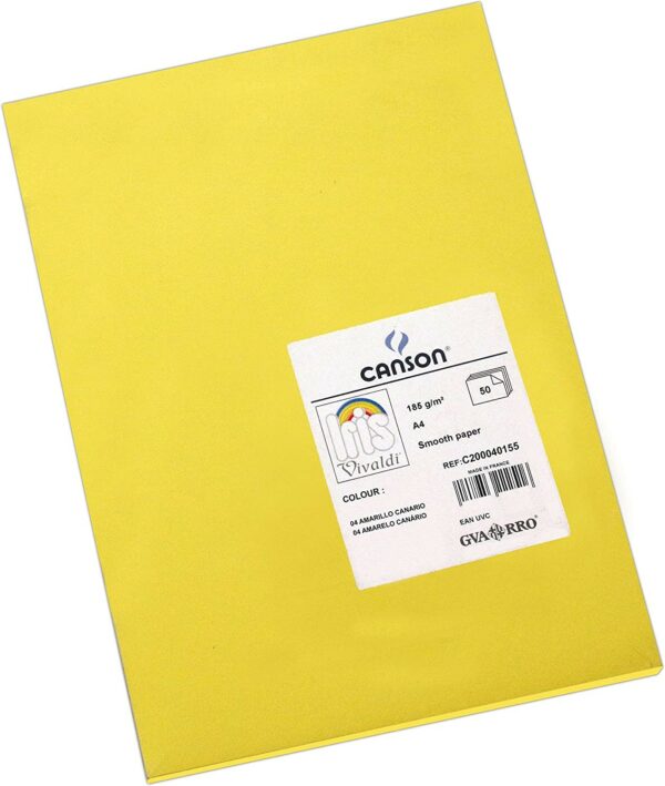 Canson Guarro Confezione Da 50 Cartoncini Iris A4 185g - 21x29,7cm - Colore Giallo Canarino