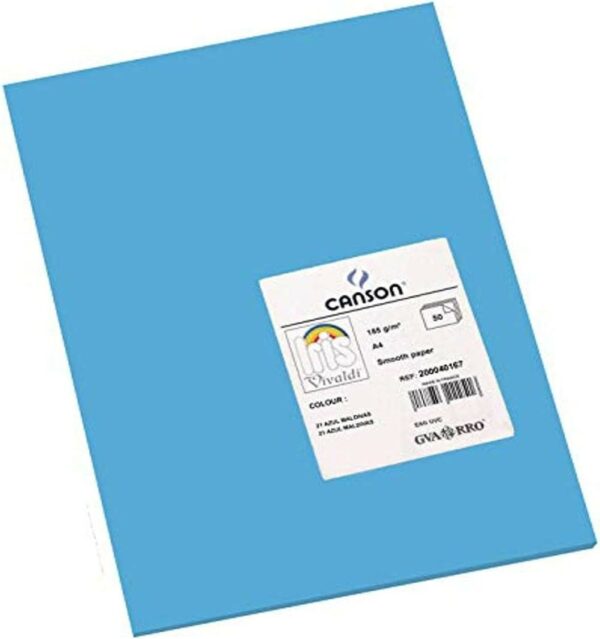 Canson Guarro Confezione da 50 Cartoncini Iris A4 185 g - 21x29,7 cm - Colore Blu Maldive