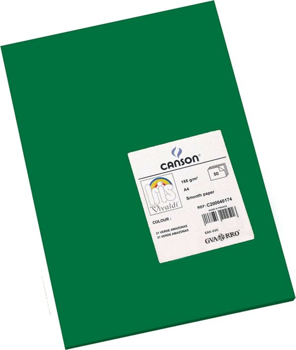 Canson Guarro Confezione da 50 Cartoncini Iris A4 185 g - 21x29,7 cm - Colore Verde amazzonia