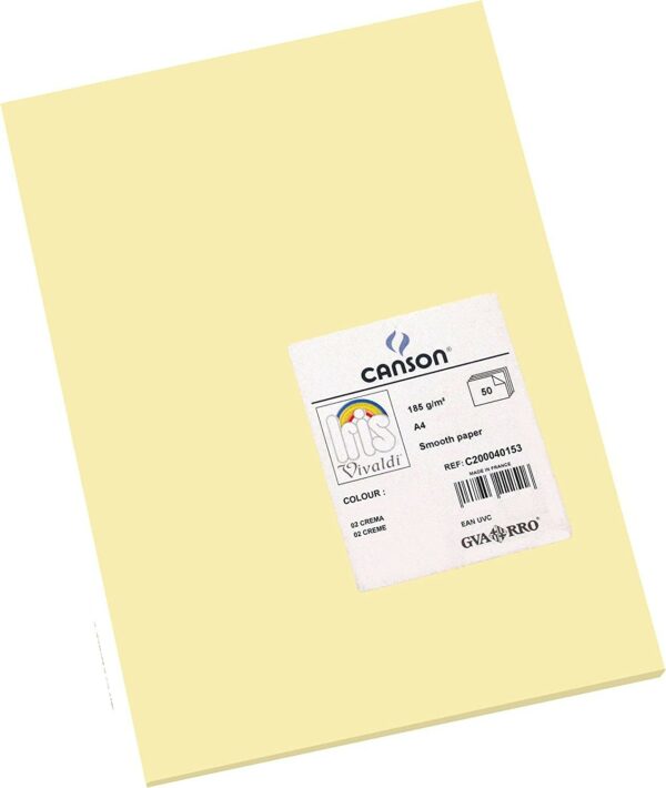 Canson Guarro Confezione da 50 Cartoncini Iris A4 185g - 21x29,7cm - Colore Crema