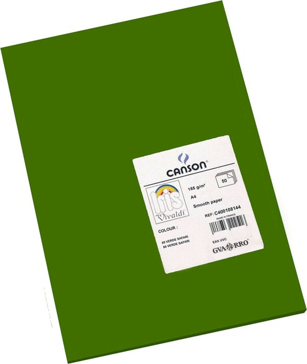 Canson Guarro Confezione da 50 Cartoncini Iris A4 da 185 g - 21x29,7 cm - Colore Verde Safari