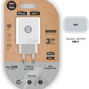 Caricabatterie da muro TechOneTech USB-C PD 3.0 5V-15V 20W - Ultraveloce