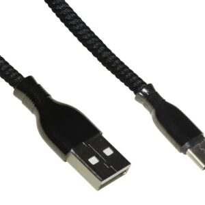 *Cavo Micro Usb Mt 1 Guaina Intrecciata Connettori Zinco-Alluminio Colore Nero Con Copriconnettore Rinforzato Per L'Estrazione