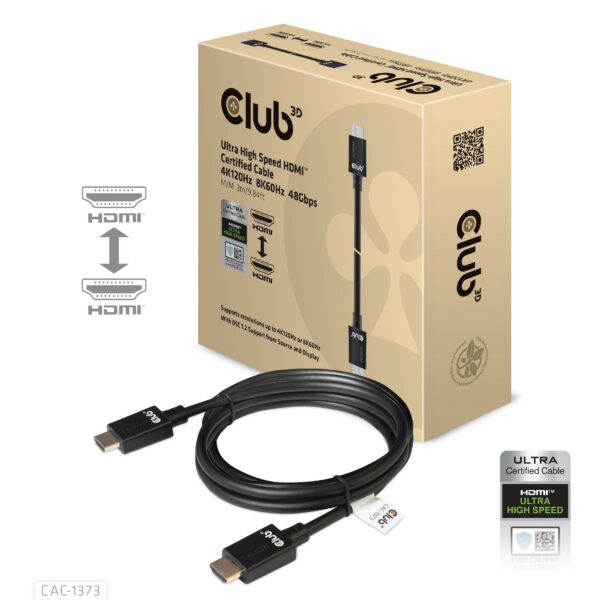 Club3D Hdmi 2.1 Male To Hdmi 2.1 Male Ultra High Speed 10K 120Hz  3M/ 9.84Ft