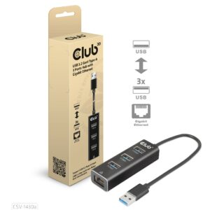 Club3D Hub Usb 3.2 Gen1 Type A 3-Ports Gigabit Ethernet