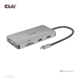 Club3D Hub Usb Gen1 Type-C 9-In-1, Hdmi, Vga, 2X Usb Gen1 Type-A, Rj45, Sd/Micro Sd, Usb Gen1 Type-C