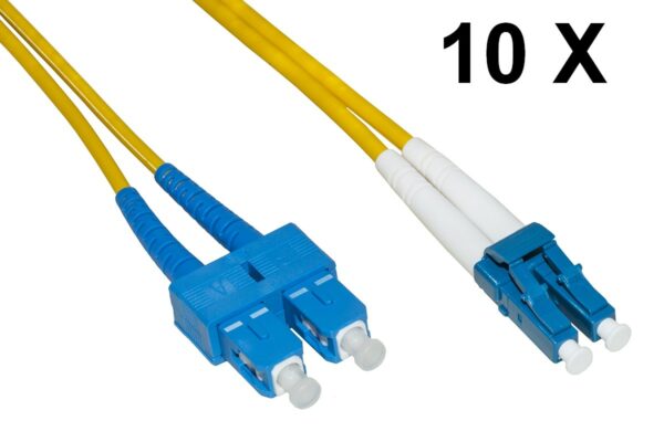 Confezione 10 Cavi Fibra Ottica Lc A Sc Singlemode Duplex Os2 Guaina 2 Mm 50/125 Mt.1