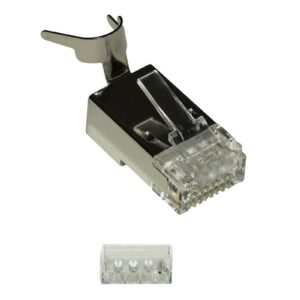 Confezione 10 Plug Schermati 8 Poli Rj45 Per Cavo Fino A 1,5 Mm2 Cat 5E, 6, 6A E 7 Con Inseritore Per Cavo Solido O Flessibile