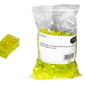 Confezione 100 Connettori 8 Poli Cat 5E Utp Non Schermato Rj45 Giallo Per Cavo Flessibile