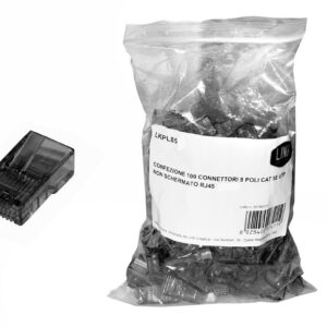 Confezione 100 Connettori 8 Poli Cat 5E Utp Non Schermato Rj45 Nero Per Cavo Flessibile