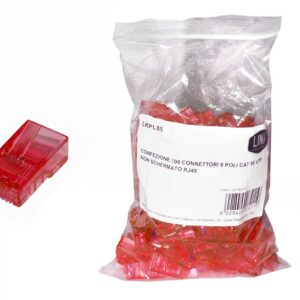 Confezione 100 Connettori 8 Poli Cat 5E Utp Non Schermato Rj45 Rosso