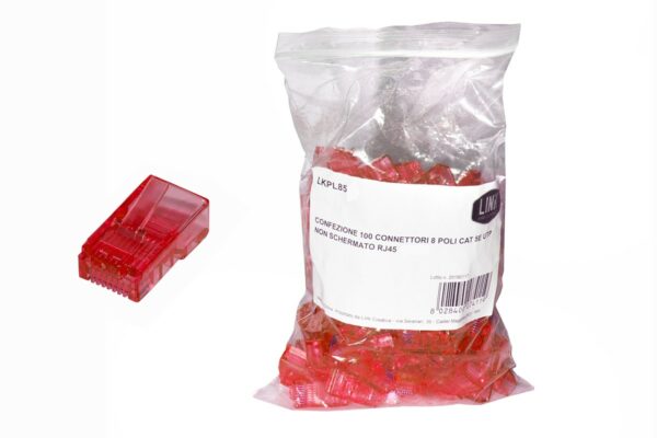 Confezione 100 Connettori 8 Poli Cat 5E Utp Non Schermato Rj45 Rosso