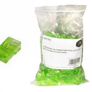 Confezione 100 Connettori 8 Poli Cat 5E Utp Non Schermato Rj45 Verde Per Cavo Flessibile