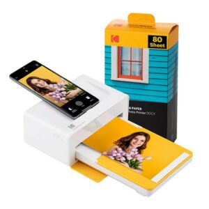 Confezione stampante fotografica portatile Kodak Dock Plus Bluetooth + 80 fogli di carta fotografica 10x15 cm - Formato stampa 10x15 cm - Alimentazione a batteria - Colore bianco/giallo