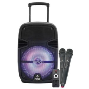 Coolsound A350 Altoparlante Bluetooth Amplificato 350W 12 50W RMS - USB, Ingresso Mic Jack 6,3mm - Illuminazione LED - 2 Microfoni Inclusi - Maniglia e Ruote di Trasporto - Telecomando