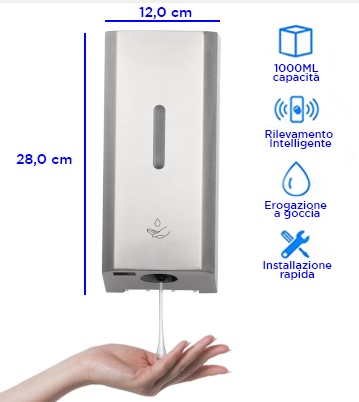 DISPENSER AUTOMATICO A MURO EROGAZIONE A GOCCIA 1LT GEL-DISPFG2018