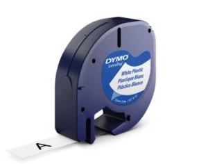 ORIGINALE DYMO Nastro Nero su bianco S0721660 91221 LetraTAG banda di materiale sintentico, 12mm x 4m