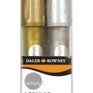 Daler Rowney Simply Confezione da 2 pennarelli acrilici - Asciugatura rapida - Copertura ottimale - A base d acqua - Colore Oro e Argento