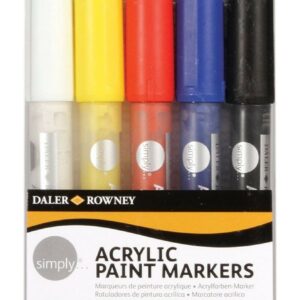 Daler Rowney Simply Confezione da 5 pennarelli acrilici - Asciugatura rapida - A base d acqua - Colori assortiti