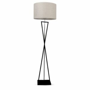 Designer Floor Lamp with Ivory Lampshade Black Round Black Metal Canopy + Switch