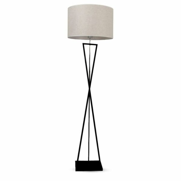 Designer Floor Lamp with Ivory Lampshade Black Round Black Metal Canopy + Switch