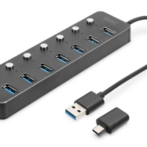 Digitus Hub Usb 3.0, 7 Porte, Attivabile, Alloggiamento In Alluminio