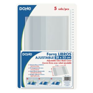 Dohe Confezione da 5 Copertine Protettive per Libri - Patta Adesiva Riposizionabile - Dimensioni 28x53 cm - Materiale PVC 120 micron