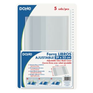 Dohe Confezione da 5 Copertine Protettive per Libri - Patta Adesiva Riposizionabile - Dimensioni 29x53 cm - Materiale PVC 120 micron