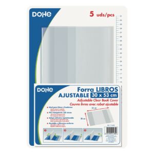 Dohe Confezione da 5 Copertine Protettive per Libri - Patta Adesiva Riposizionabile - Dimensioni 30x53 cm - Materiale PVC 120 micron