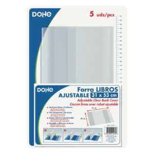 Dohe Confezione da 5 Copertine Protettive per Libri - Patta Adesiva Riposizionabile - Dimensioni 31x53 cm - Materiale PVC 120 micron